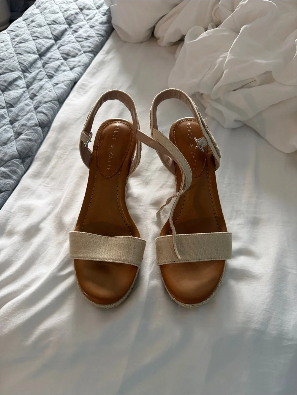 Kelly & Katie Beige Espadrille Wedge Sandals